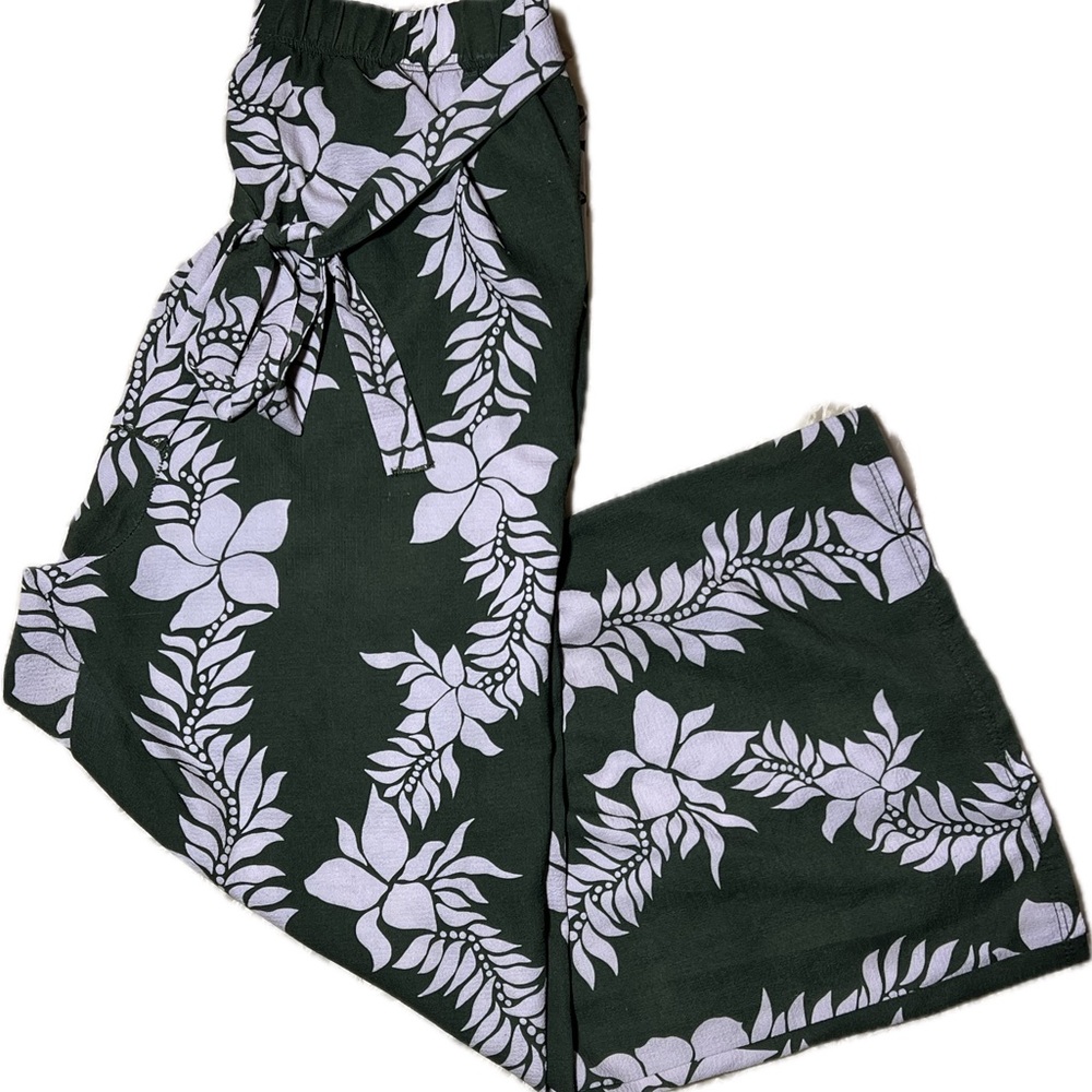 Floral Lei Hunter Green Wide-Leg Pants